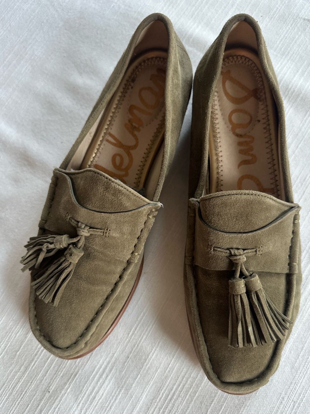 Sam Edelman Suede Tassel Driving Loafers Olive Green | 9.5